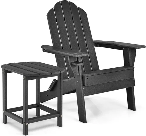 Giantex Juego de sillas Adirondack plegables – Silla Adirondack para exteriores con mesa auxiliar, soporte para tazas, juego de sillas para hoguera