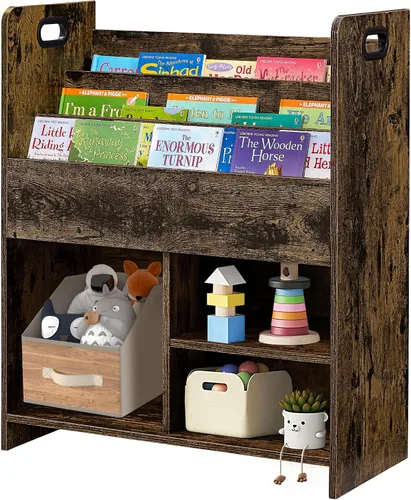Miniatura 30 de VECELO Estantería para niños, 2 en 1 con estantes y 3 cubos de diferentes tamaños, organizador de madera para almacenamiento de juguetes para Blanco
