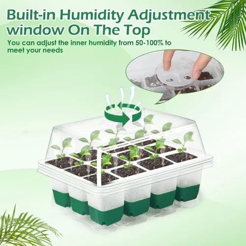 Miniatura 6 de Bandeja de inicio de semillas reutilizable, paquete de 4 unidades de silicona para iniciar semillas de plantas con cúpula y tapa ajustables