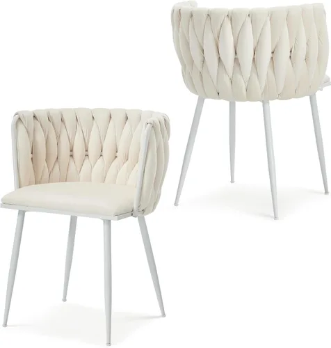 Miniatura 36 de Juego de 2 sillas de comedor de terciopelo, sillas laterales tapizadas tejidas con patas de metal negro, sillas decorativas modernas, sillas