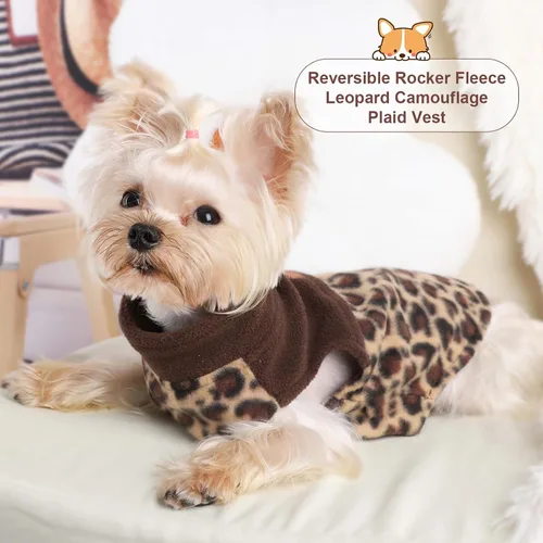 Miniatura 8 de Suéteres para perros pequeños, niño y niña, chaleco de vellón de leopardo chihuahua, suéter elástico para cachorros, ropa para mascotas, suéter