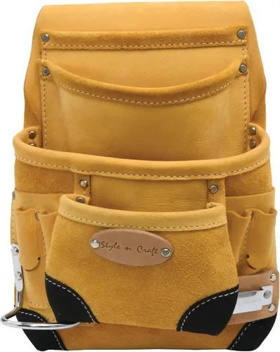 Miniatura 9 de Style n Craft Bolsa de herramientas y uñas de carpintero de 10 bolsillos, bolsa de herramientas de cuero resistente, bolsa de cuero de grano Amarillo