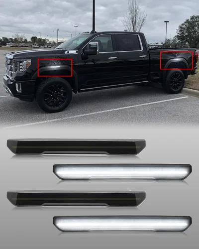 4 PCS Luces LED de Marcador Lateral con Lente Ahumada de Repuesto para Sierra 2500HD 3500HD 2020 2021 2022 2023 2024 2025, Kit de Ensamblaje de