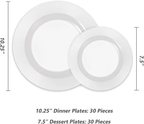 Miniatura 2 de Platos de plástico desechables, 60 paquetes Blanco