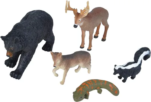 Wild Republic Zorrillo, oso negro, ciervo, coyote, salamandra, regalos para niños, juguetes educativos, bolsa de plástico silvestre, 5 piezas,