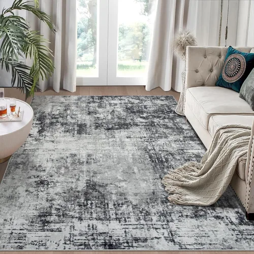 Miniatura 17 de Alfombra lavable de 4 x 6 pies para sala de estar, alfombra grande moderna para comedor y dormitorio, antideslizante, pelo bajo, 4 x 6 pulgadas