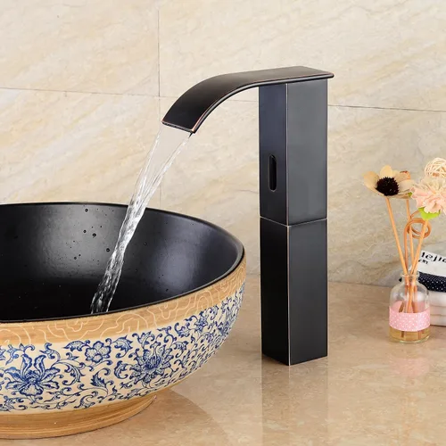 Miniatura 2 de Grifo de lavabo de baño sin contacto con sensor automático, color negro mate, grifo de lavabo, manos libres, cascada con caja de control y mezclador