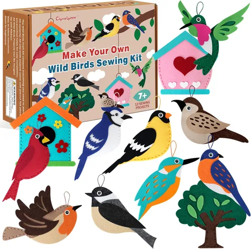 CiyvoLyeen Kit de Costura de Aves Silvestres para Niños y Niñas Kit de Costura de Animales para Principiantes Conjunto de 12 Proyectos de Costura