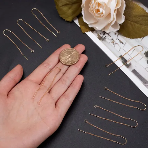 Miniatura 3 de Beebeecraft 10 unidades/caja de hilos de oreja de 4.055 in chapados en oro de 18 quilates, hilo largo para tirar de cadena larga con lazo para hacer