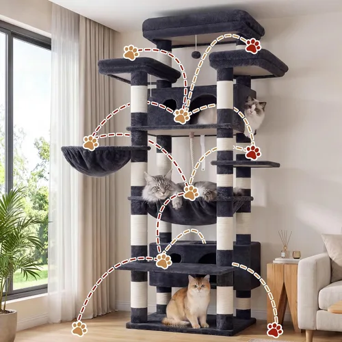 Miniatura 6 de Gitelsnour Árbol para Gatos de Interior Gatos Grandes Adultos, Torre para Gatos de 74" con 3 Plataformas Grandes, 2 Canastas, 2 Condos, Postes Gris