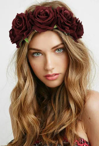 Miniatura 4 de WOVOWOVO Diademas florales de corona de rosas oscuras para mujer, diadema de rosas falsas rojas para festivales, Halloween, cosplay, disfraces