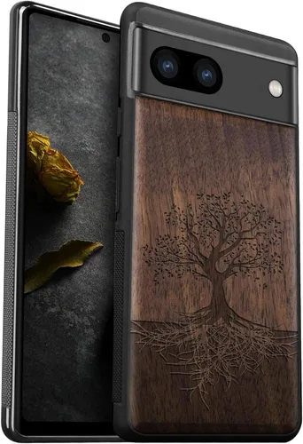 Miniatura 15 de Carveit Funda de madera para Pixel 8a - Madera natural y negro suave TPU a prueba de golpes - Funda de madera única compatible con Google Pixel 8a