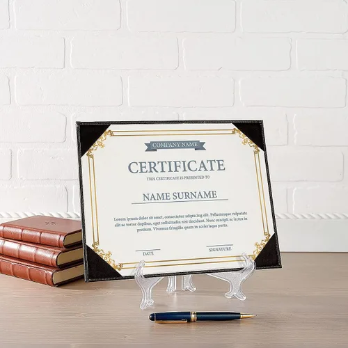 Miniatura 3 de Fine Stationery Porta certificados de piel sintética negra con soporte de caballete acrílico, paquete de 3, capacidad para documentos tamaño carta
