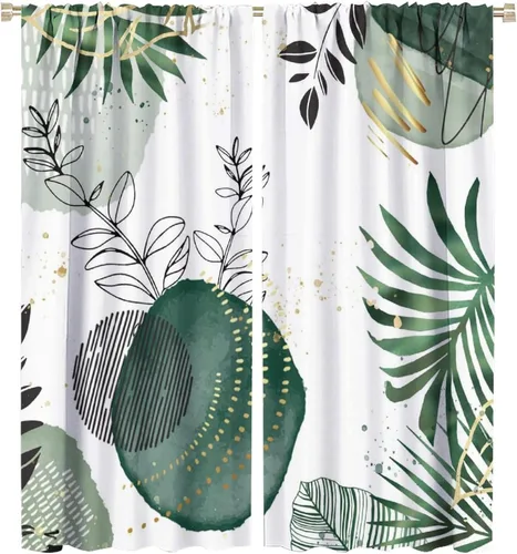 Miniatura 38 de Cortinas de hojas de otoño de mediados de siglo, cortinas opacas con aislamiento térmico y bolsillo para barra, 2 paneles de 45 pulgadas de largo x