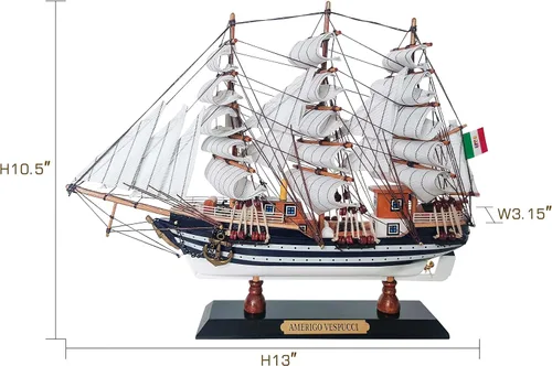 Miniatura 2 de SAILINGSTORY - Modelo de madera Amerigo Vespucci 1/300 escala réplica modelo de barco de vela decoración