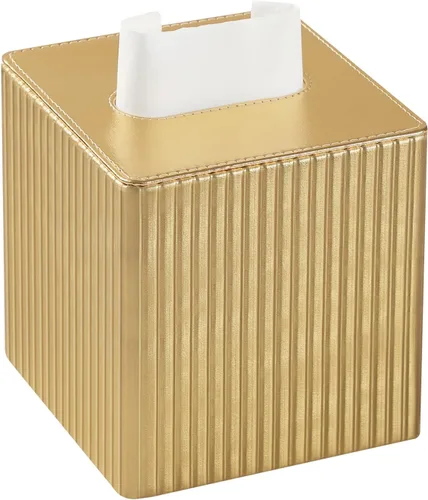Funda de Caja de Paños de Cuero PU Cuadrada, Soporte de Caja de Paños Rectangular con Cierre Magnético, Soporte de Paños Decorativo para Baño Dorado