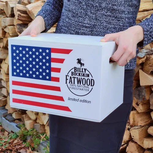 Miniatura 4 de Juego de caja de regalo de madera de grasa de 10 libras, palos de inicio de fuego en una caja de almacenamiento de la bandera de Estados Unidos