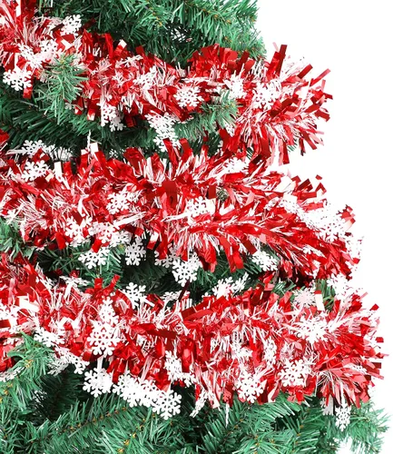 Miniatura 3 de FOIMAS Guirnalda de oropel de Navidad de 33 pies, guirnalda colgante metálica trenzada de copo de nieve rojo para árbol de Navidad, chimenea