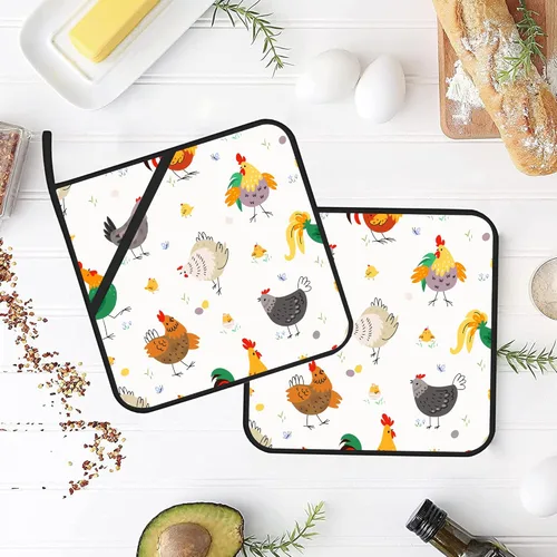 Miniatura 4 de Juego de 2 soportes para ollas de gallo de dibujos animados, resistentes al calor y antideslizantes, almohadillas calientes para horno de pollo