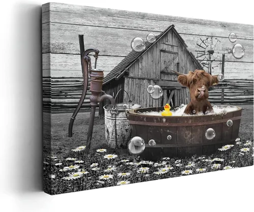 Miniatura 13 de Kasluolo Divertido arte de pared de perro Beagle para decoración de baño, lindo beagle sentado en la bañera, lienzo impreso pintura de animales