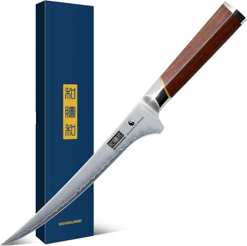 Miniatura 9 de HOSHANHO Cuchillo Santoku de 7 pulgadas, cuchillo de chef profesional japonés de acero de alto carbono, cuchillo de cocina afilado con mango