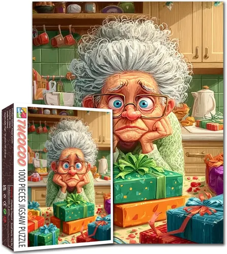 Miniatura 21 de Rompecabezas de mujer vieja de 1000 piezas para adultos, familias (niña, dama, pizza, naipe, vino tinto, amigas) piezas que encajan perfectamente