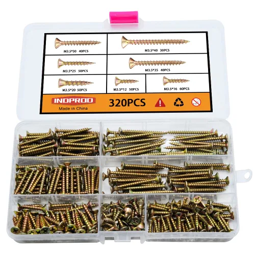 Miniatura 10 de Kit surtido de tornillos para madera de cabeza plana M4, 340 piezas, tornillos de madera autorroscantes Phillips Drive avellanados de cabeza plana
