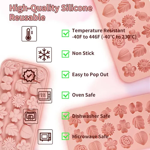 Miniatura 5 de Moldes de flores de silicona, 2 piezas de moldes de silicona para chocolate con 36 cavidades para chocolate, gomitas, cubitos de hielo, decoraciones