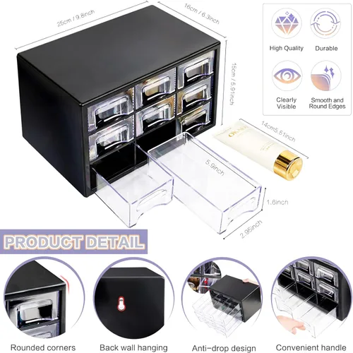 Miniatura 3 de Organizador de almacenamiento de escritorio con 9 cajones, gabinete apilable de escritorio para manualidades, caja de almacenamiento transparente