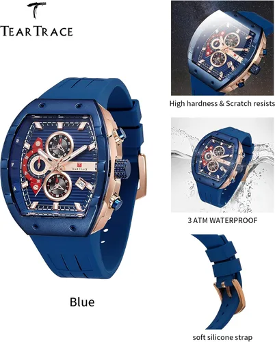 Miniatura 7 de Relojes para hombre con correa de silicona analógico de cuarzo impermeable cronógrafo luminoso Tonneau relojes para hombre, vestido deportivo