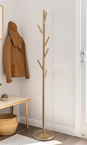 Miniatura 5 de Kira Home Addison - Perchero de pie moderno dorado de 68 pulgadas con 6 ganchos para colgar, elegante soporte de metal dorado con base pesada
