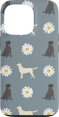 Miniatura 10 de Labrador Retriever y Daisy Flower Pattern - Carcasa para iPhone 17, color azul polvoriento