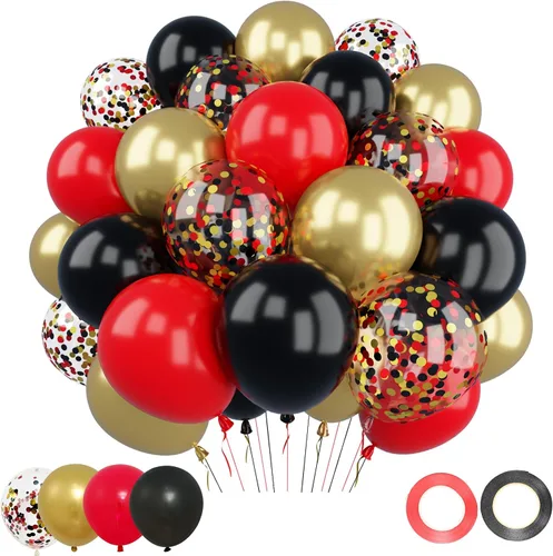 Miniatura 20 de Patimate Juego de globos de confeti negro y dorado, kit de 50 piezas de globos de látex de confeti metálico dorado negro y blanco de 12 pulgadas