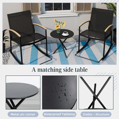 Miniatura 8 de SUNLEI Juego de 3 piezas mecedoras para patio, sillas mecedoras transpirables de tela de textileno para exteriores, juego de conversación
