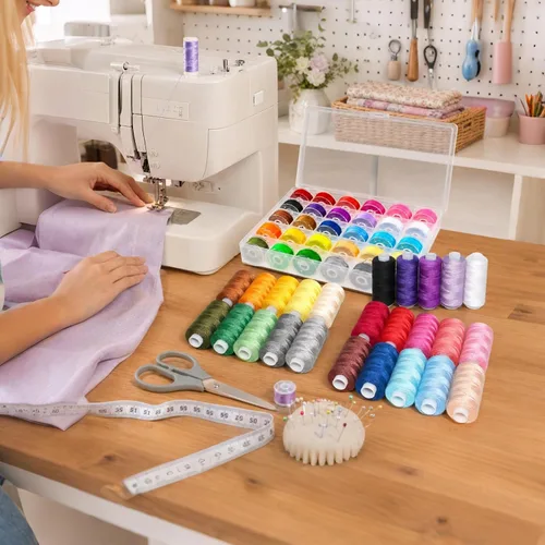 Miniatura 6 de Kit de hilo de coser de 50 piezas, 25 colores, 400 yardas/carrete con bobinas preenrolladas a juego, hilo de poliéster para máquinas de coser