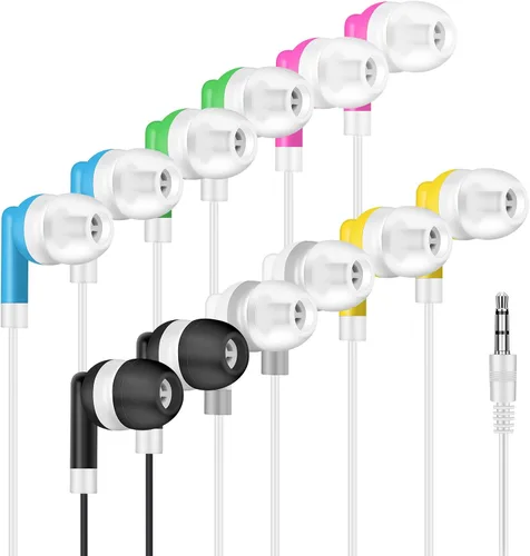 Miniatura 9 de Auriculares para niños a granel, paquete de 50 auriculares multicolor con cable al por mayor, perfectos para bibliotecas escolares, estudiantes