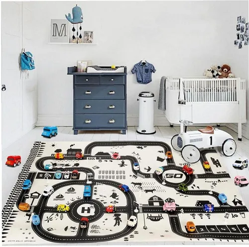 Miniatura 8 de Alfombra de juego para niños, tráfico, rutas de carretera, escena de la ciudad, mapa, modelo, coche, juguete, almohadilla de juego