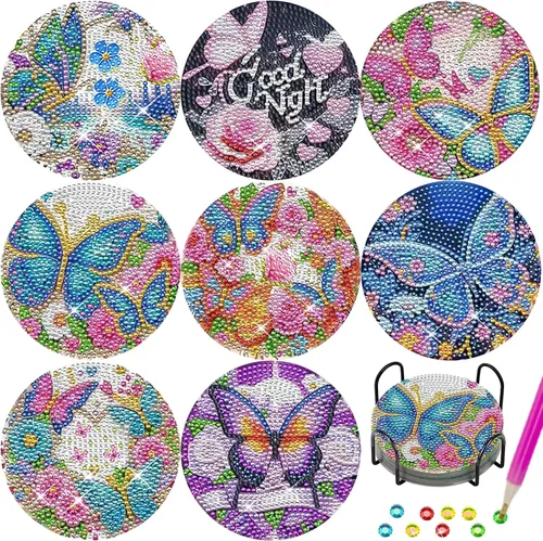 Miniatura 19 de TDOOW 8 Piezas Posavasos de Pintura de Diamante, Posavasos de Arte de Diamante de Girasol para Adultos DIY Posavasos de Arte de Diamante