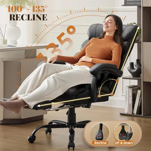 Miniatura 6 de Sillas de oficina grandes y altas con reposapiés, silla ergonómica para juegos de 500 libras de ancho, sillas de computadora ejecutivas reclinables