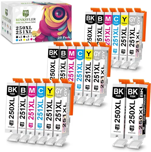 Paquete de 20 cartuchos de tinta 250XL 251XL, compatibles con Canon 250 251 PGI-250XL CLI-251XL GY para Pixma iP8720 MG7120 MG7520 MG6320 (5 PGBK, 3