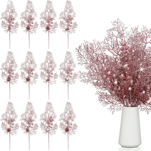 Miniatura 15 de Tigeen 12 Piezas Púas de Árbol de Navidad a Granel, Relleno Artificial para Árbol de Navidad, Púas de Bayas con Purpurina, Tallos, Ramas y Champán