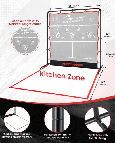 Miniatura 2 de Red de práctica de pickleball Rebounder de 6 pies: Red de entrenamiento de pickleball con marco de metal fuerte, portátil para entrada al aire