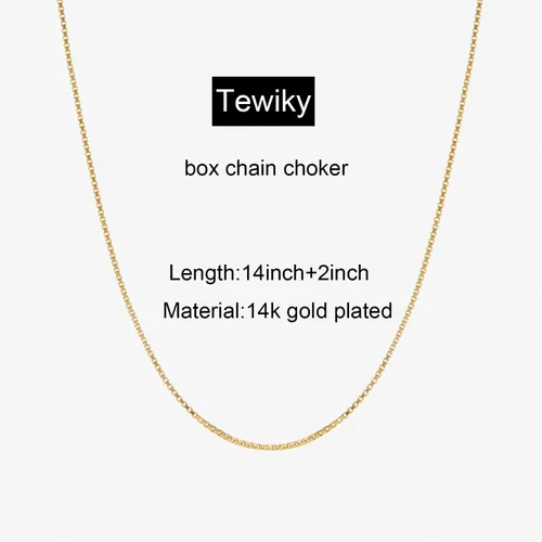 Miniatura 6 de Tewiky Collar de cadena de oro para mujer, chapado en oro de 14 quilates, collar de cadena de caja de ondas con cuentas finas, collar de oro