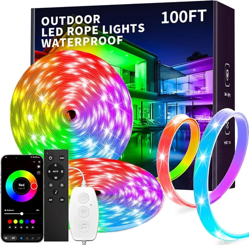 Miniatura 9 de KSIPZE Tiras de luces LED al aire libre impermeables IP68, luces LED al aire libre RGB con botón y control de aplicación Bluetooth, sincronización