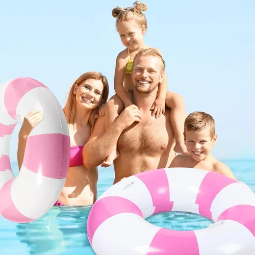 Miniatura 5 de Flotador inflable a rayas para piscina, 6 unidades, anillo de natación grande con asas de 47.24 pulgadas, 35.43 pulgadas, tubos interiores