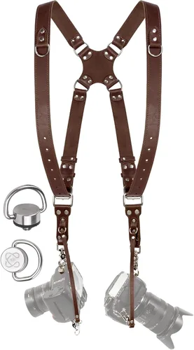 Miniatura 17 de C Coiro Camera Harness for 2 Cameras Dual Shoulder Leather Camera Strap for DSLR/SLR, Camera Straps for Photographers Canela