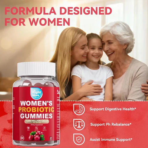 Miniatura 4 de Gomitas probióticas para mujeres, gomitas de equilibrio femenino, 1200 mil millones de compuestos, apoyo digestivo e inmunológico, apoya la salud