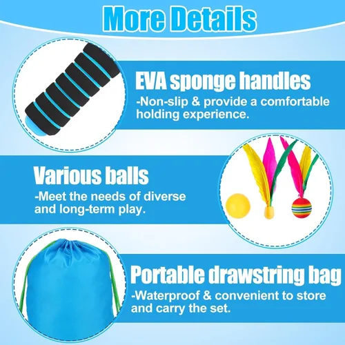 Miniatura 6 de Juego de 2 juegos de pelota de remo de juguete para juegos de playa, divertido juego de raquetas de paddleball, juguetes deportivos al aire libre