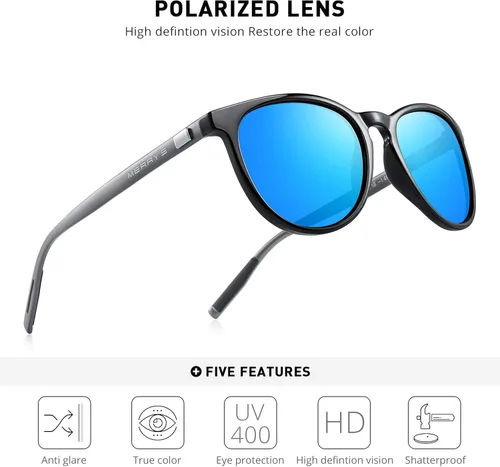 Miniatura 5 de MERRYS Polarized Sunglasses for Women Men Vintage Retro Classic Round Frame Aluminum Legs S8288