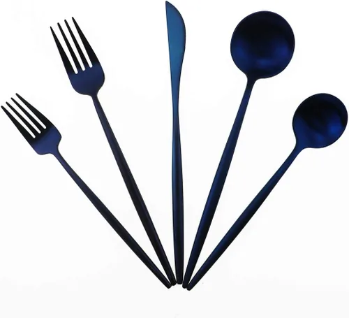 Miniatura 13 de Juego de cubiertos de acero inoxidable 18/10 de 20 piezas, vajilla de lujo para viajes, incluye cuchillo, tenedor, cuchara, servicio para 4